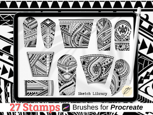 27 Polynesian vol.2 Sleeve, Tattoo brushes for Procreate Stamps, Brush set on Ipad pro and Ipad, Commercial License, Stencil