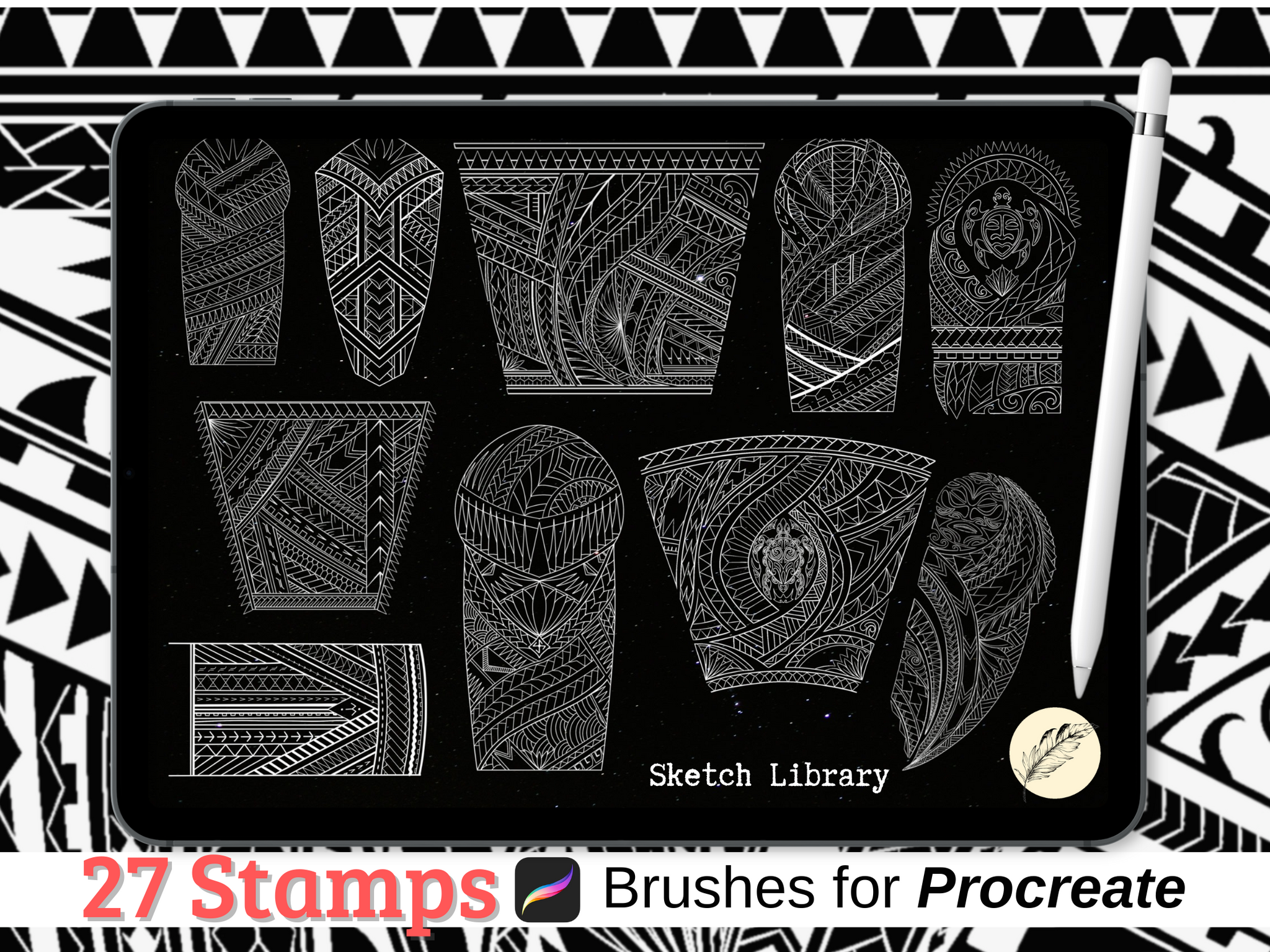 27 Polynesian vol.2 Sleeve, Tattoo brushes for Procreate Stamps, Brush set on Ipad pro and Ipad, Commercial License, Stencil