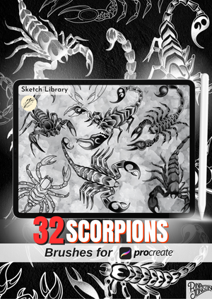 32 Scorpion Tattoo Brushes for Procreate | Tattoo Stamps for iPad & iPad Pro | Outline & Shading Versions | Old School, Tribal Designs