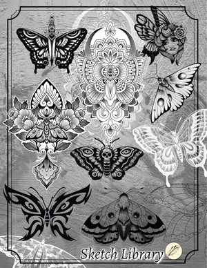 70 Butterfly Tattoo Brushes for Procreate, tattoo Stamps, for iPad & iPad Pro, old school, mandala style, Stencil, apprentice, flash tattoo