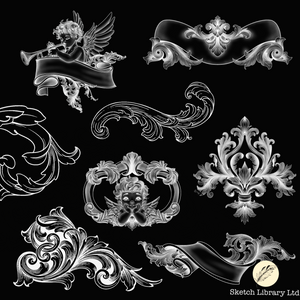 Frames and filigrees vol. 2 brush set, 71 stamps for procreate, tattoo stencil, outline version, for IPad and Ipad pro