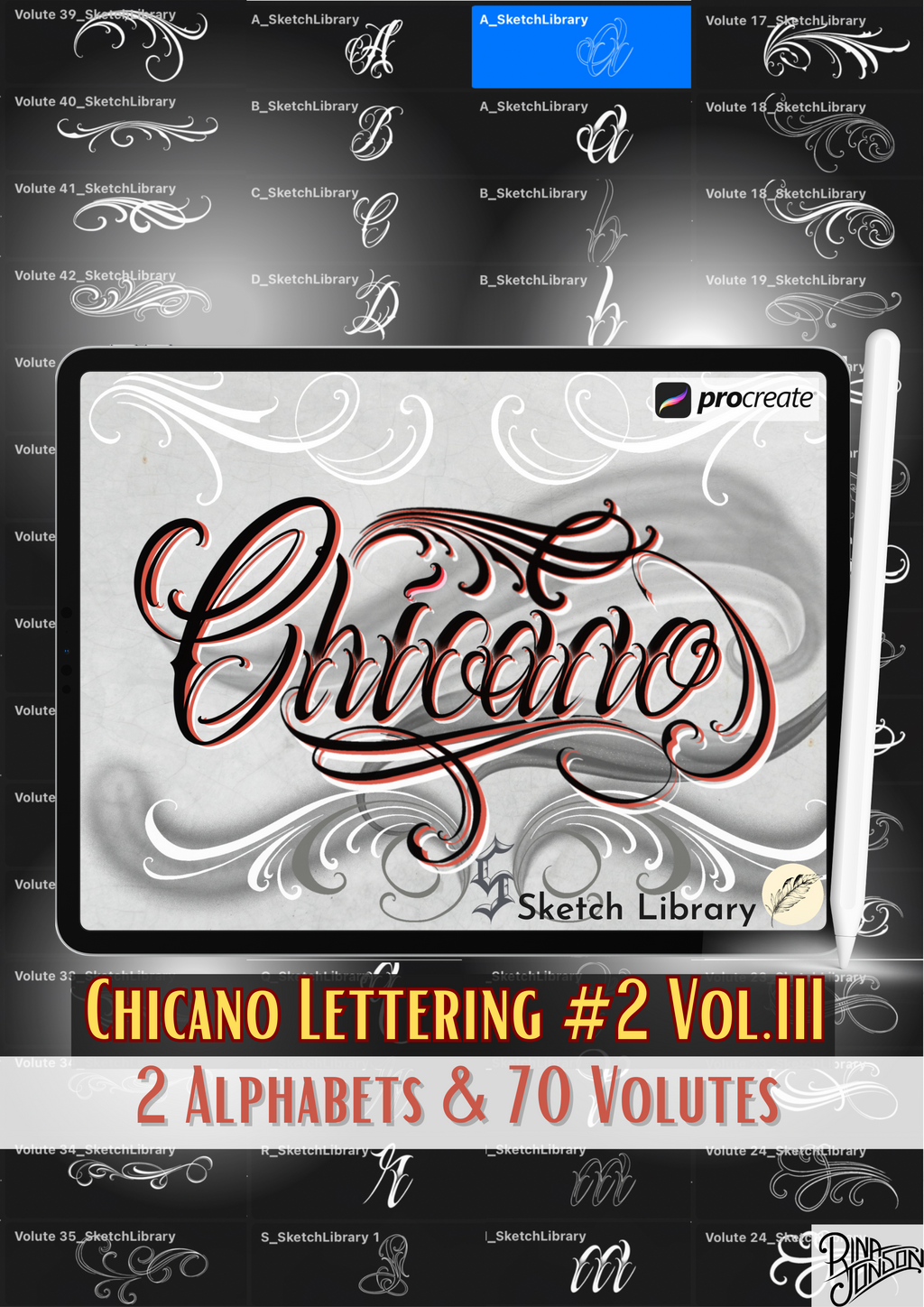 Chicano Tattoo lettering #2 vol. 3 brushset for procreate, on Ipadpro & Ipad, calligraphy, font, tattoo stamps, graffiti