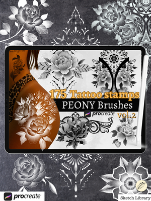 175 Ornamental Peony & Mandala Brushes for Procreate, tattoo stamps, for Ipad pro and Ipad,