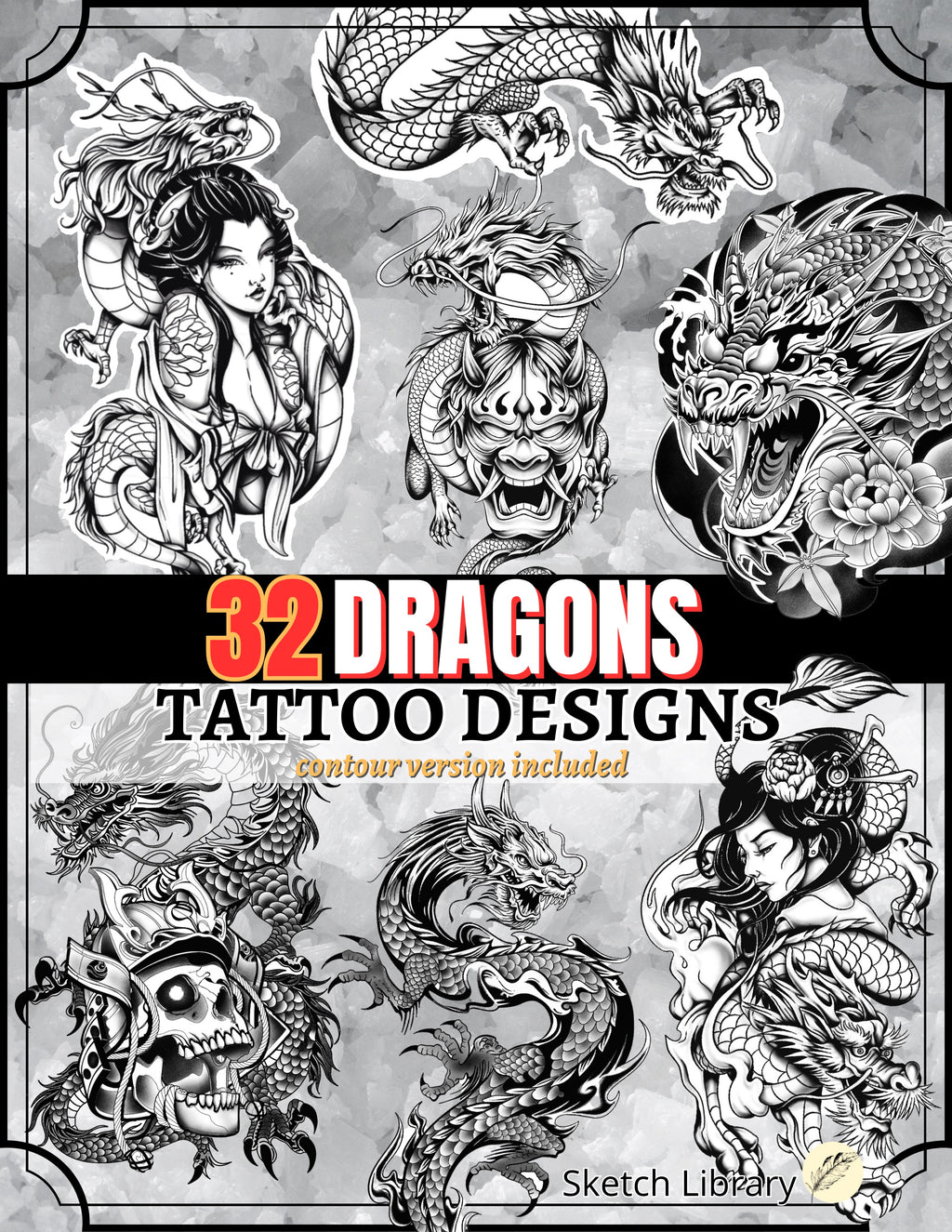 Dragon flash Tattoo Design : 32 Creative Stencils & Coloring book