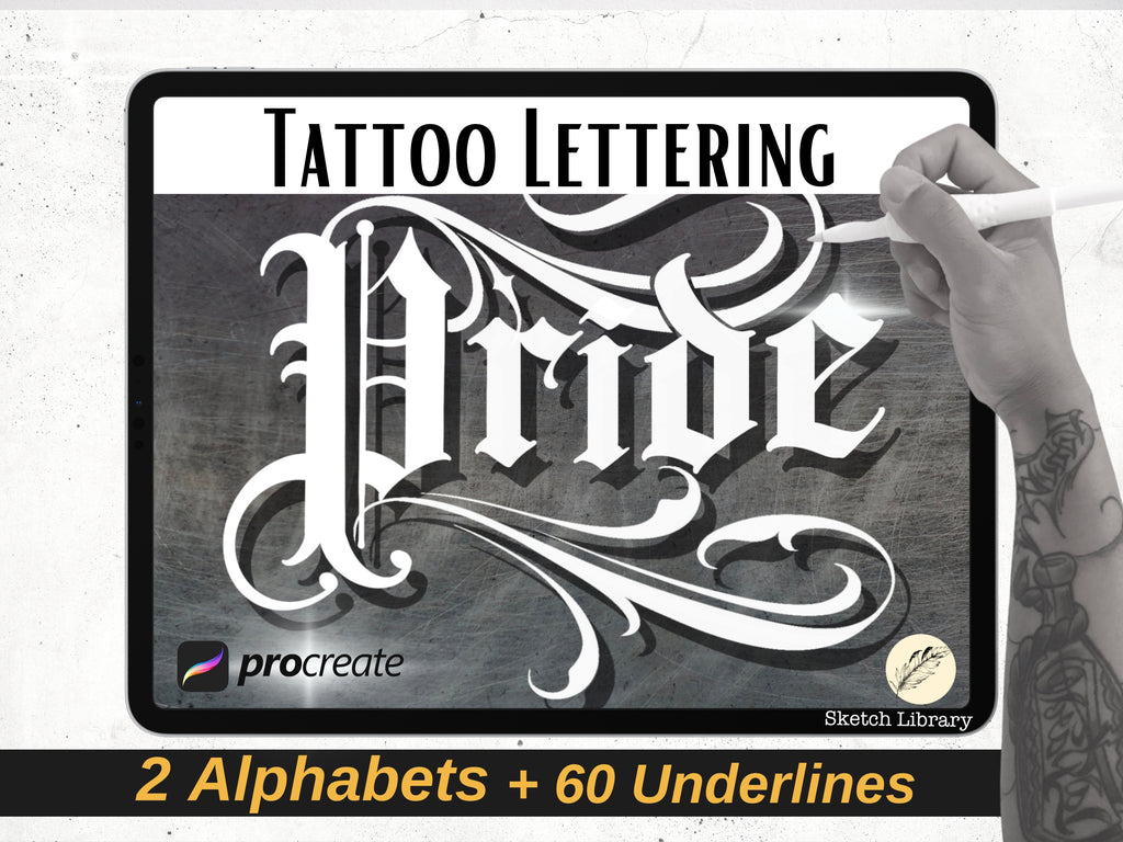52 pinceaux Chicano / Gothic Letters (2 alphabets) pour Procreate, polices, tag, tatouage, calligraphie, garffiti, typographie pour Ipad &amp; Ipad Pro