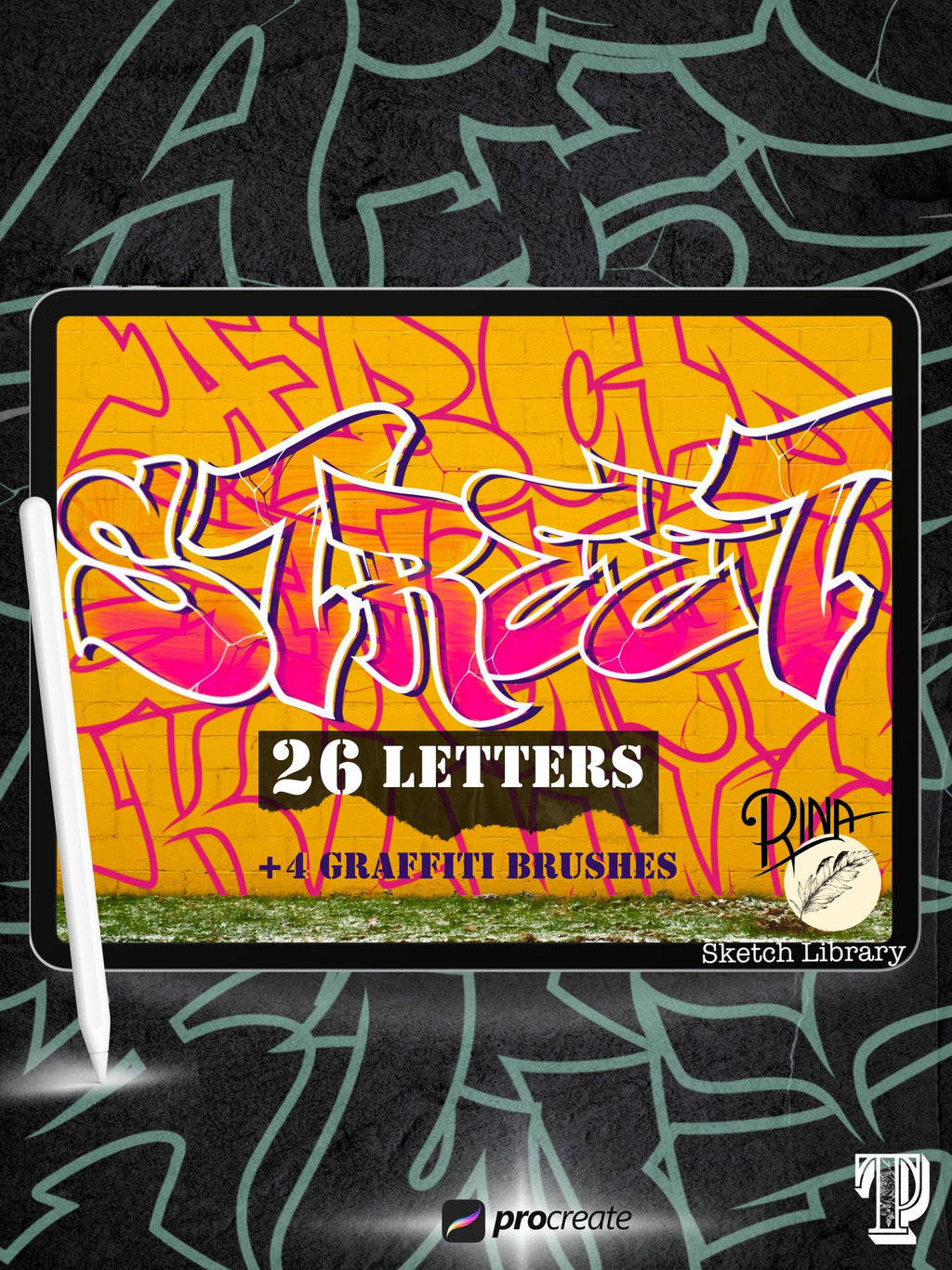 26 Street Letters for procreate, font, alphabet, on Ipad & Ipad pro, tag, graffiti, street art, stamps,