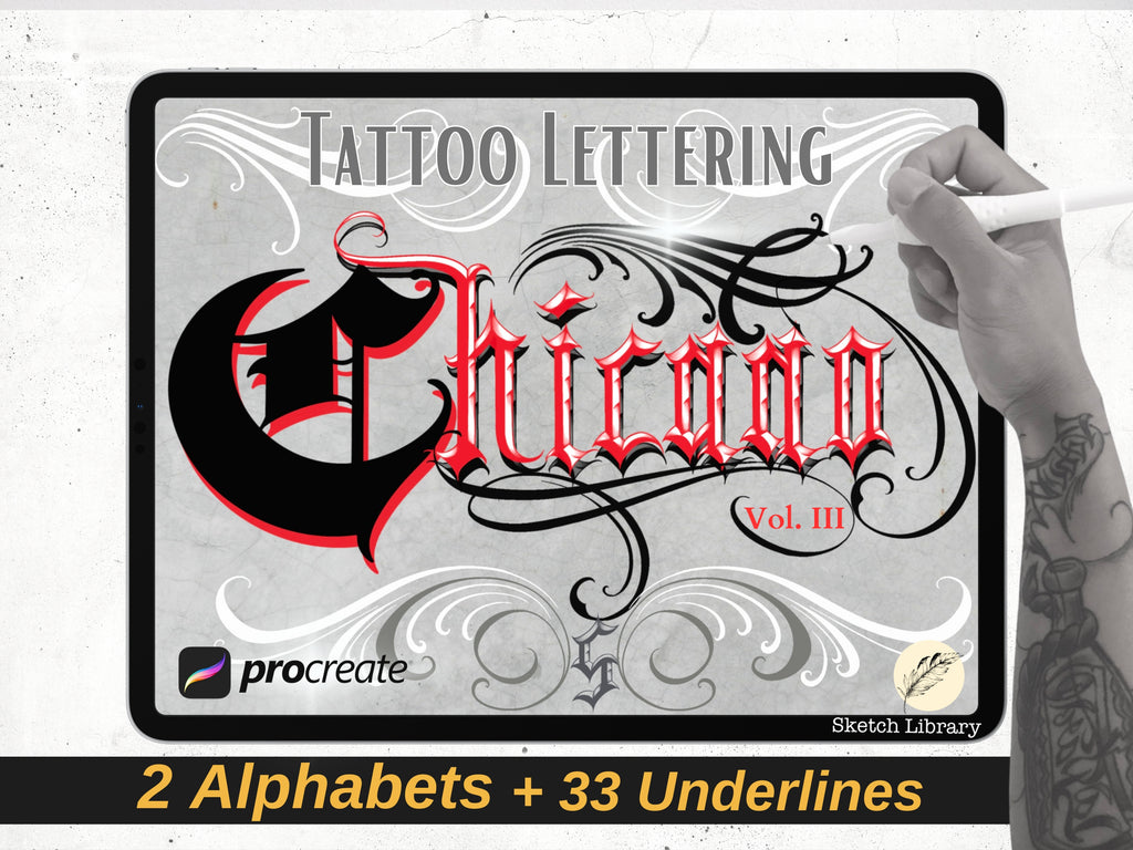 Chicano Tattoo Letters  vol.3, Brushes for Procreate on Ipadpro, Ipad, tattoo stamps, tattoo lettering, font, alphabet, Calligraphy, graffiti