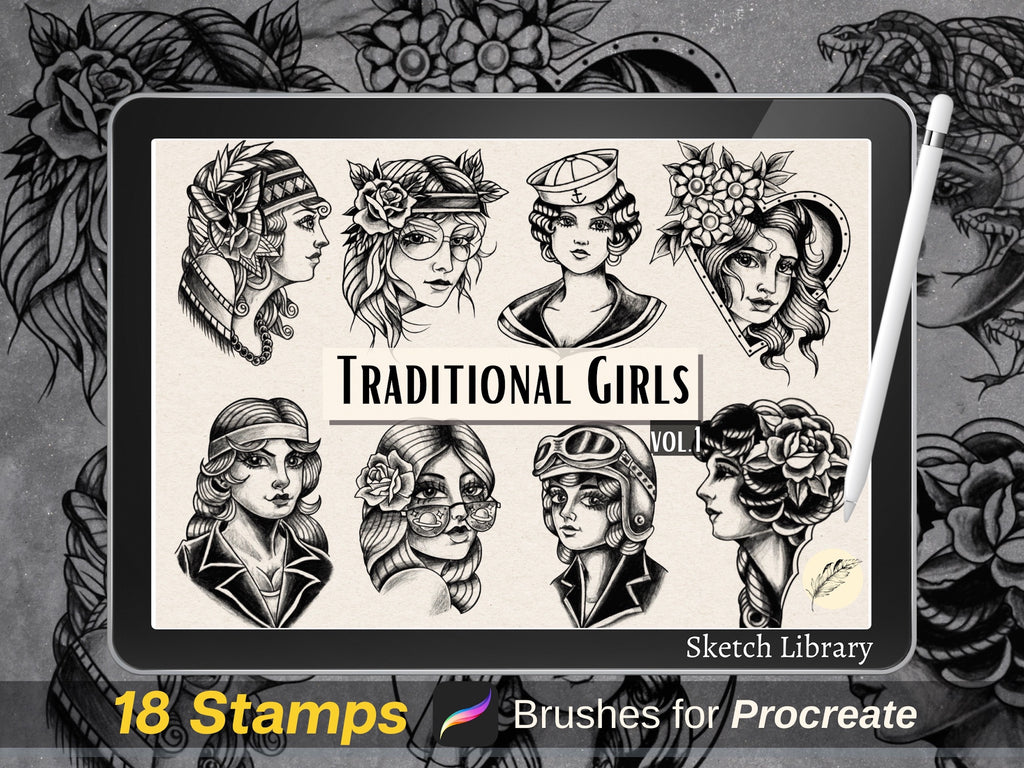 18 tampons de tatouage traditionnels pour filles // Pinceaux pour procréer