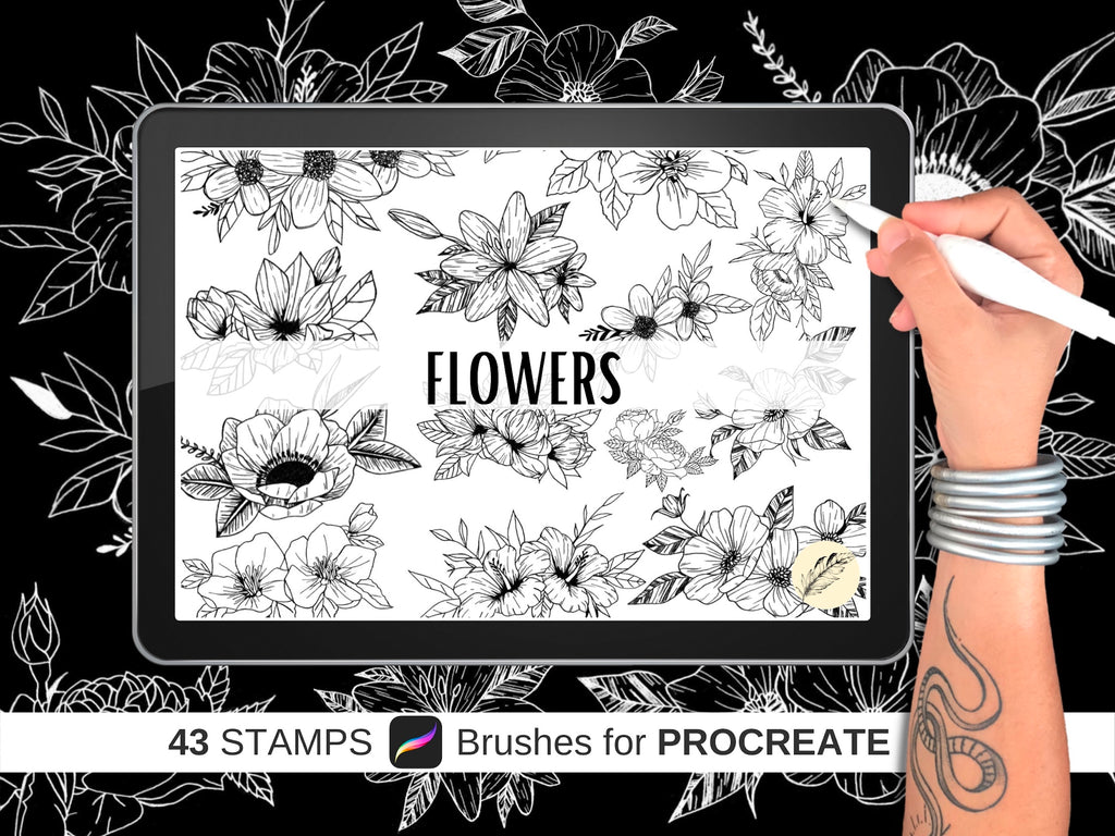 Ensemble de tatouage de fleurs botaniques // 43 pinceaux pour procréer