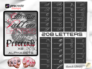 Chicano Tattoo Lettering Maxi Pack : 208 lettres pour procréer, 8 alphabets, pack de pinceaux, pour Ipad et Ipadpro, timbres de procréation
