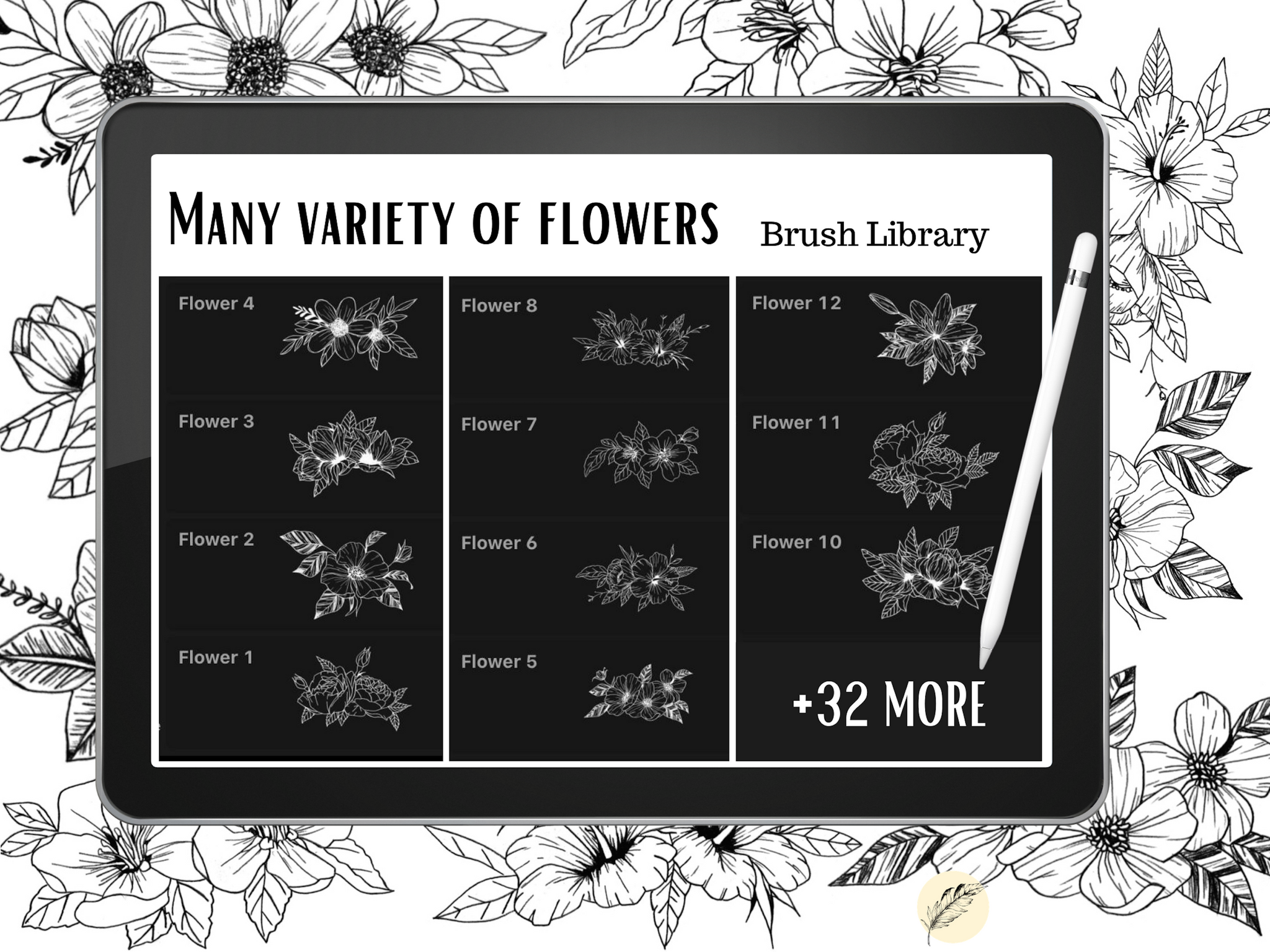 Botanical Flowers Tattoo set // 43 Brushes for Procreate