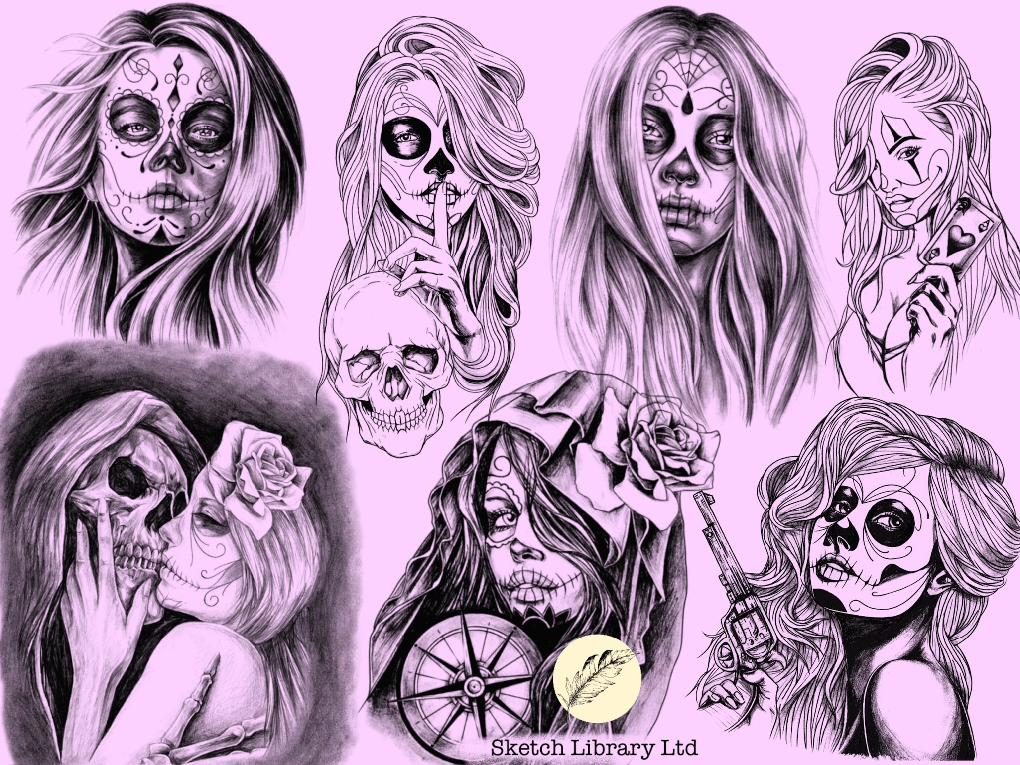 12 La Catrina Tattoo stamps vol.1 -  Brushes for Procreate - tattoo procreate stamp, stencil ipad & ipad pro