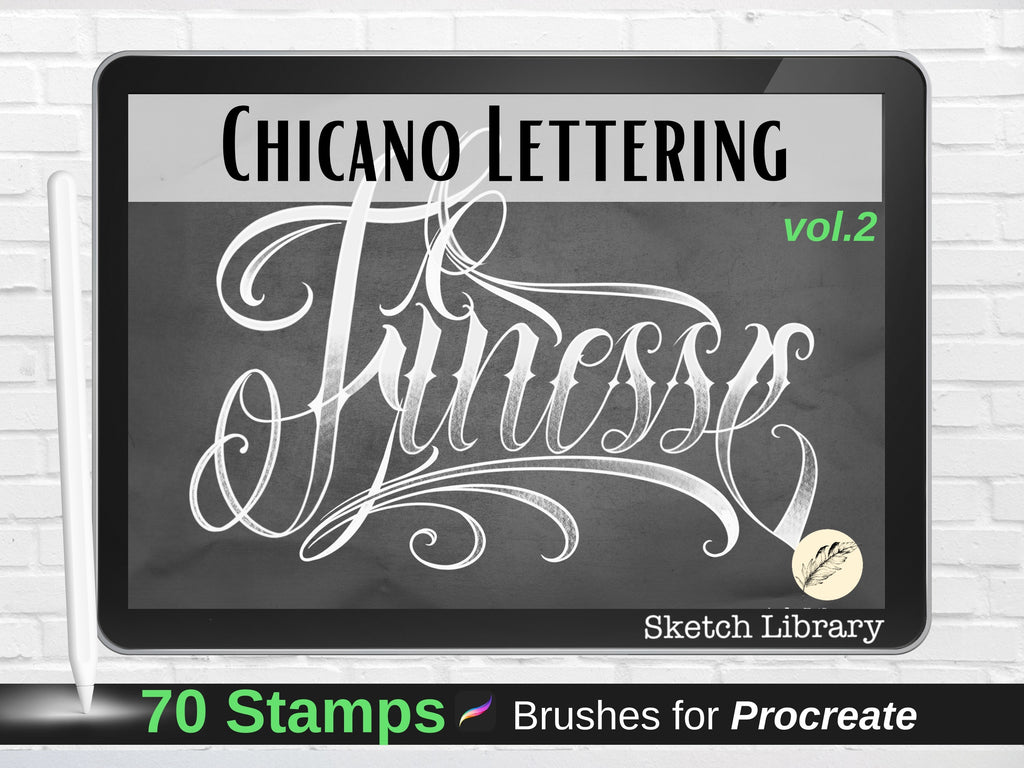 Chicano Tattoo Letters (vol2) 70 Brushes for Procreate sur Ipadpro &amp; Ipad, tampons de tatouage