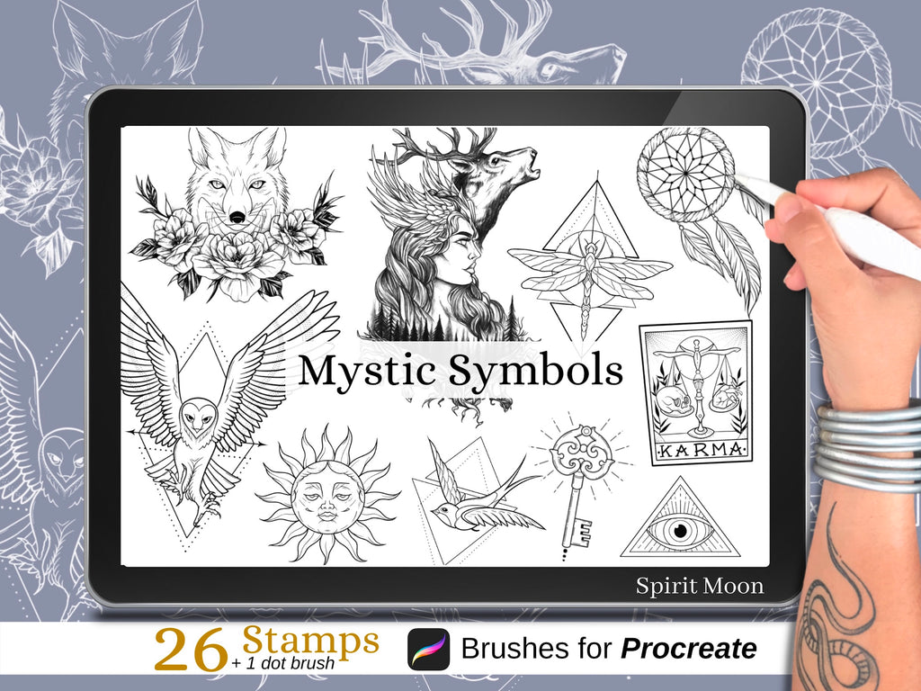 Timbres de procréation de symbole mystique // Pinceaux pour procréer, pochoir de tatouage 