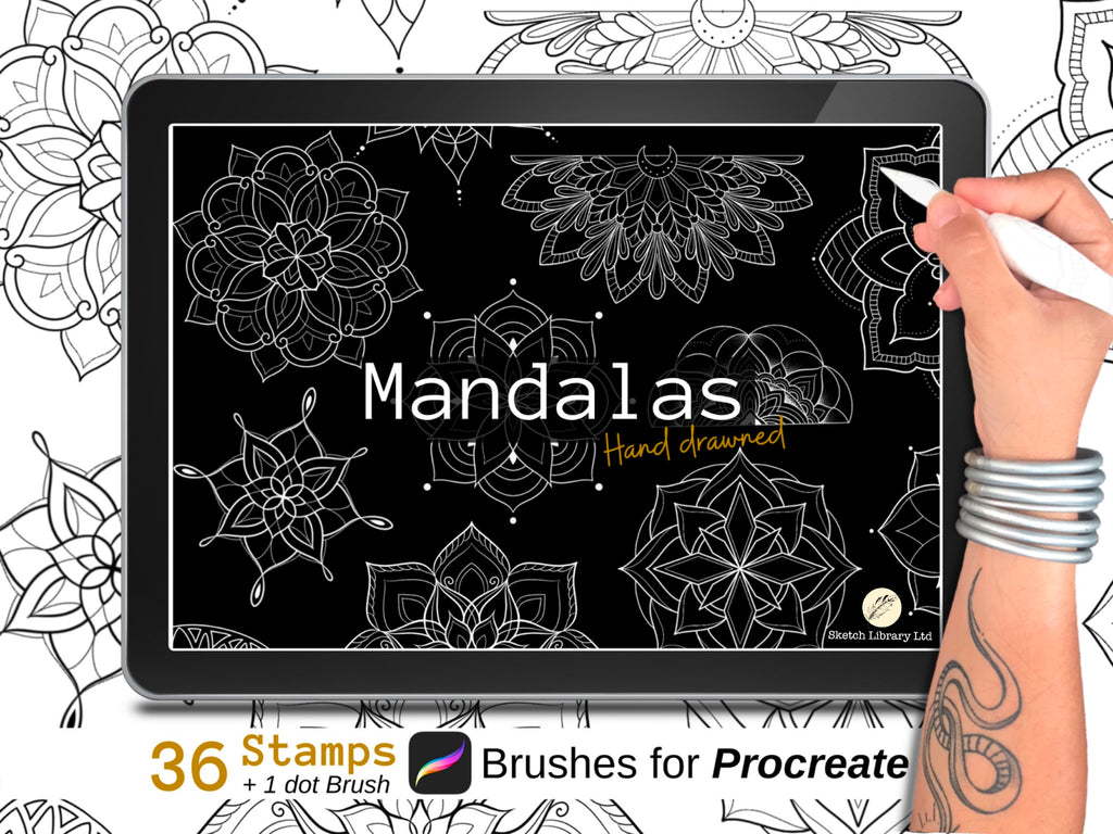 40 Mandalas Stamps - Brushes for Procreate - conception de tatouage ornemental