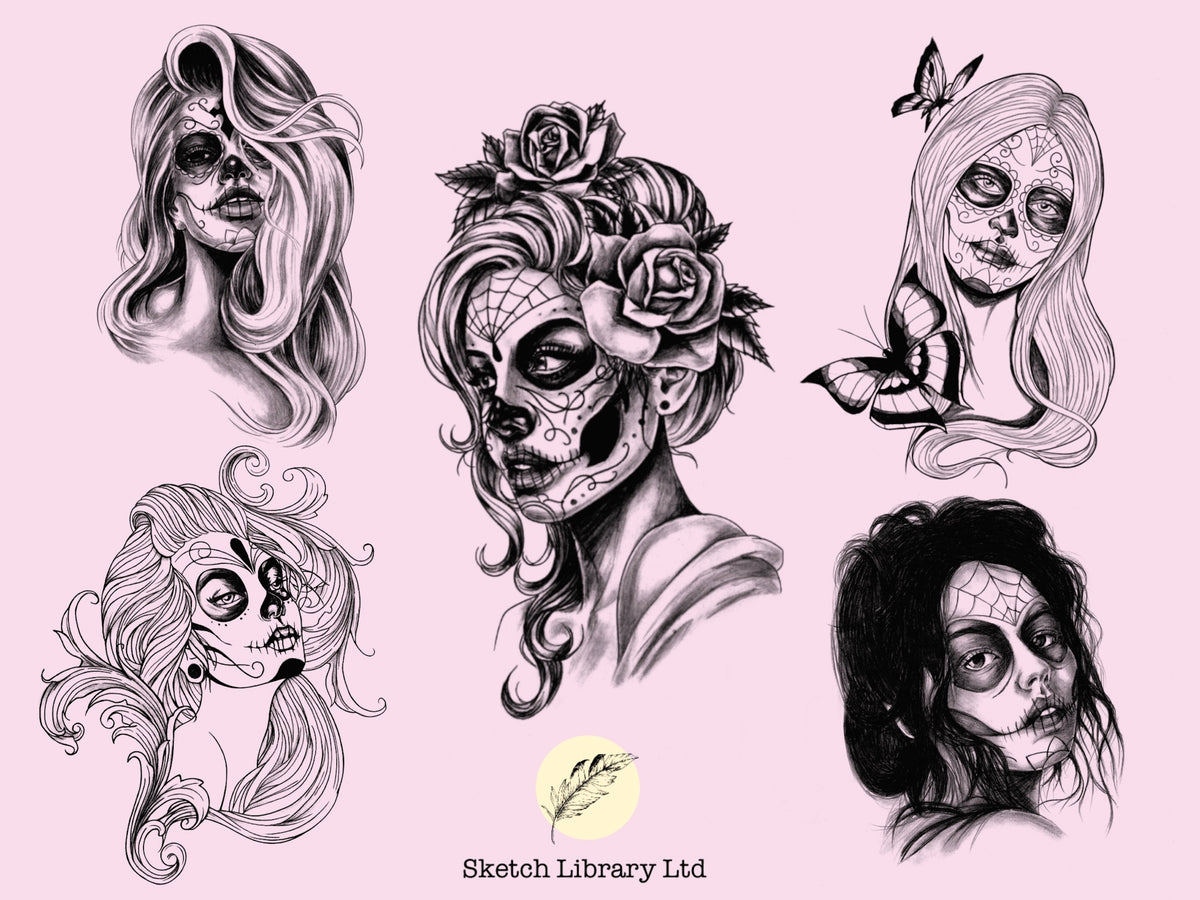 12 La Catrina Tattoo stamps vol.1 - Brushes for Procreate - tattoo pro ...