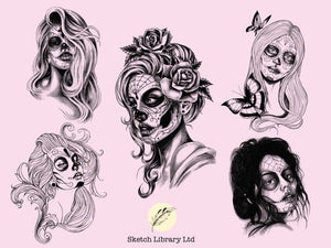 12 La Catrina Tattoo stamps vol.1 -  Brushes for Procreate - tattoo procreate stamp, stencil ipad & ipad pro