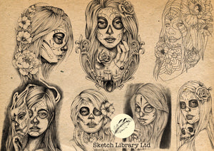 52 Girls Pack procreate brushes of Traditional Girl, Catrina, pinup