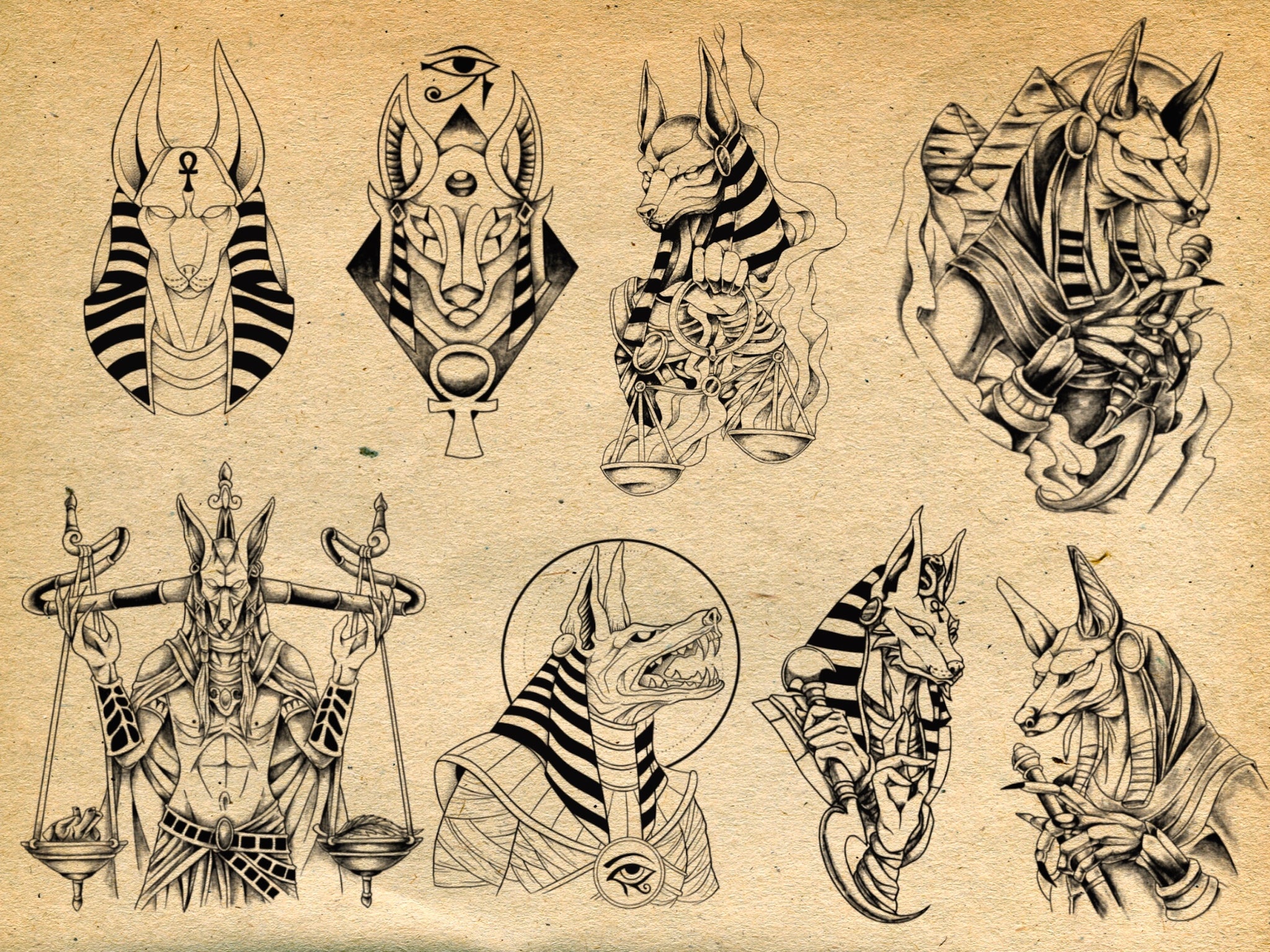 Egyptian tattoo with Anubis and hourglass | 13 Tattoo Designs for a  business in Australia