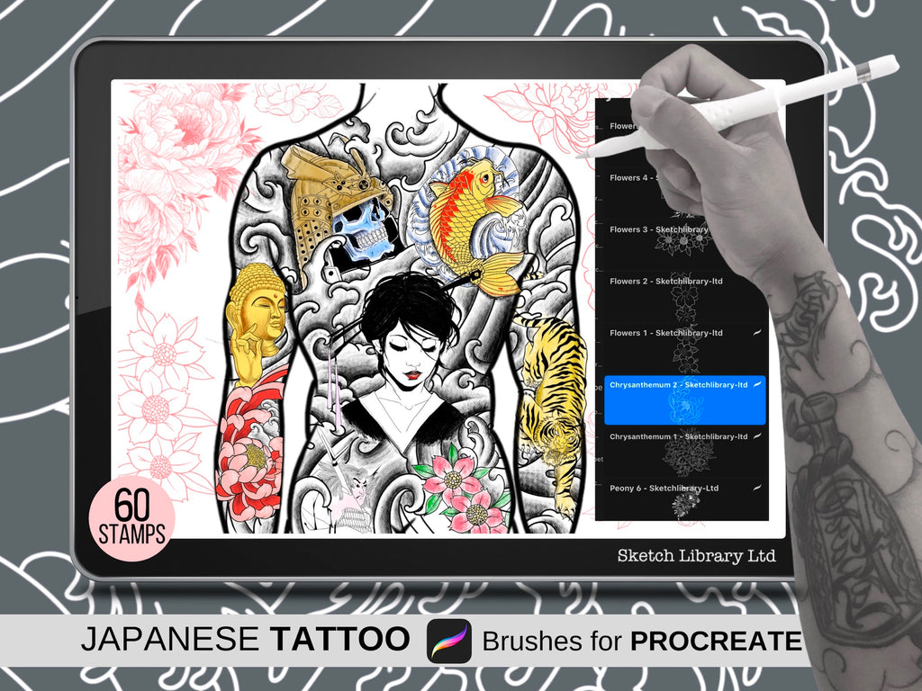 60 Japanese Tattoo brushes for procreate