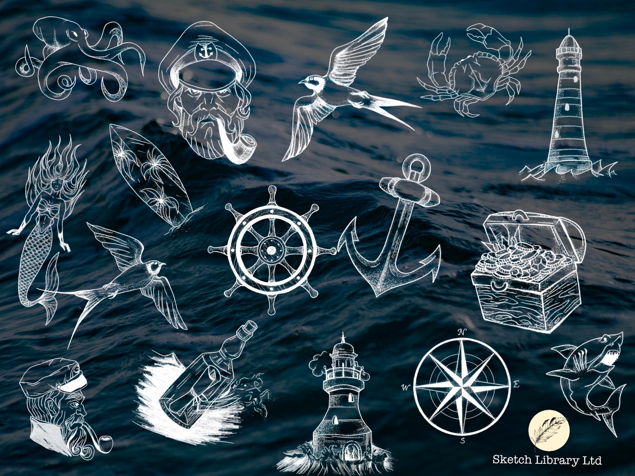 33 Sailor Tattoo Stamps + 1 Dotwork brush  // Brushes for Procreate, tattoo digital  stamps for iPad, tattoo stencil