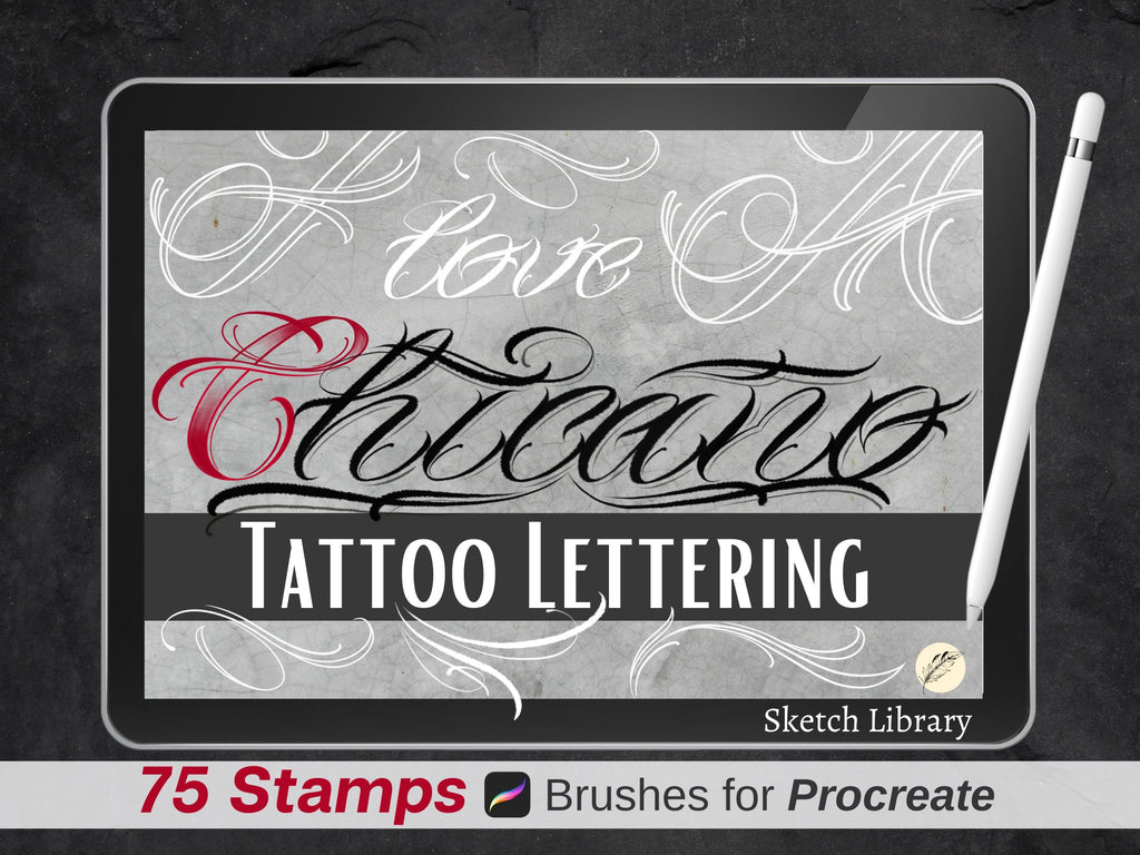 75 pinceaux de lettres de tatouage Chicano pour procréer sur Ipad et Ipad pro, calligraphie, alphabet, typographie
