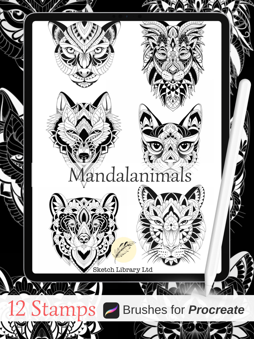 14 Mandala Animals Brushses for procreate, tattoo stamps, on Ipad & Ipad pro