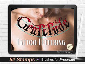 Chicano Tattoo Lettering Maxi Pack : 208 lettres pour procréer, 8 alphabets, pack de pinceaux, pour Ipad et Ipadpro, timbres de procréation