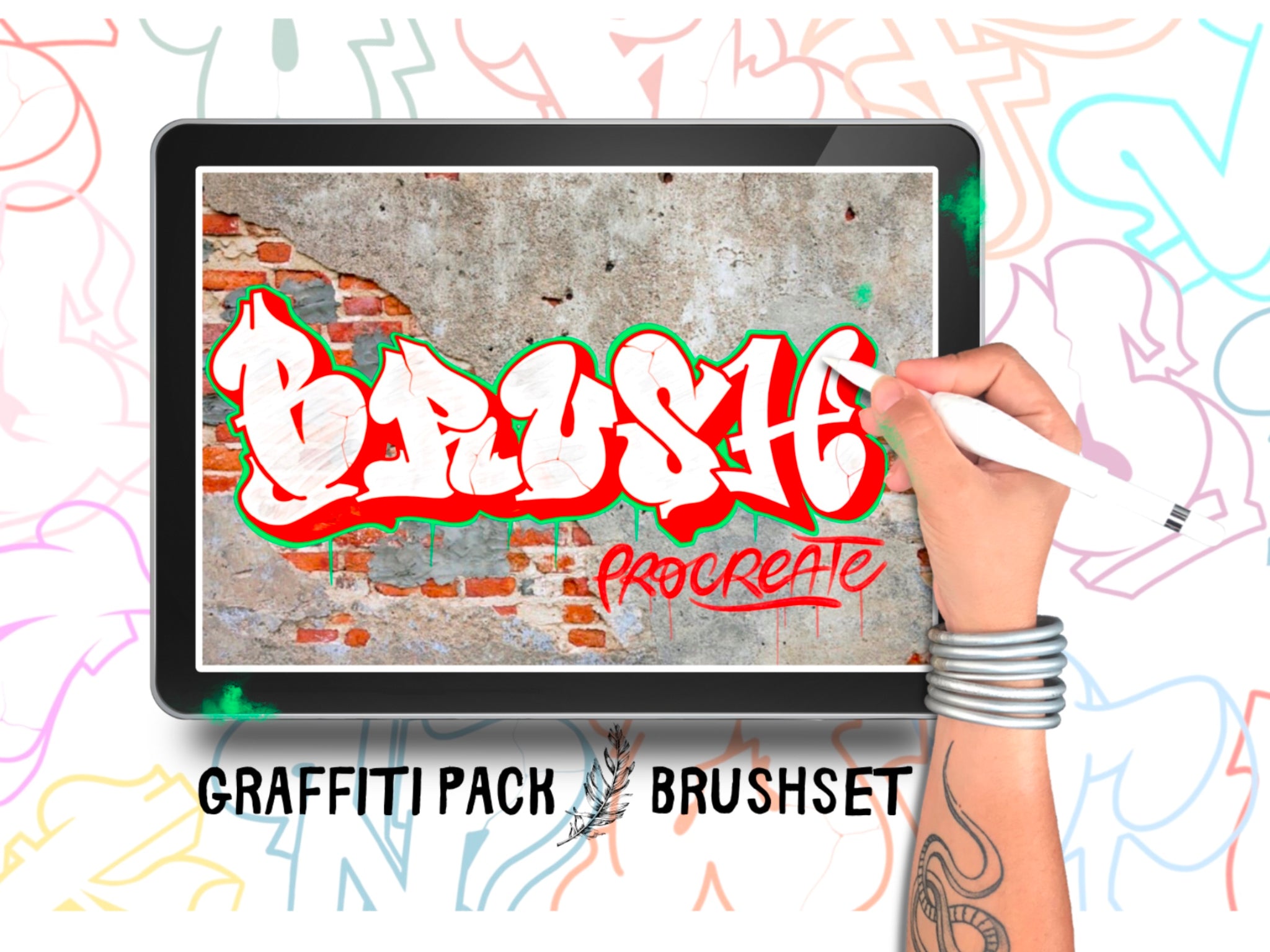 GRAFFITI PACK, 7 GRAFFITI vol.1 Alphabets, fonts, brushes for Procreate, stamps, calligraphy, chicano