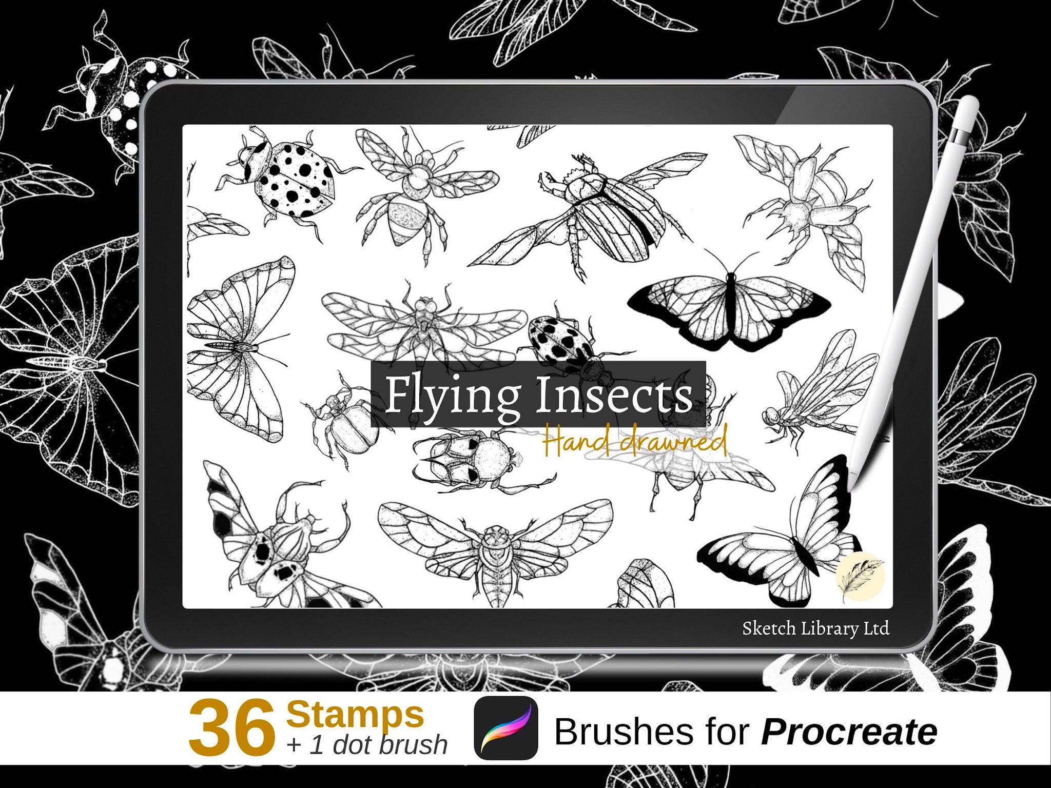 Flying insects tattoo stamps to procreate! 36 Brushes for Procreate