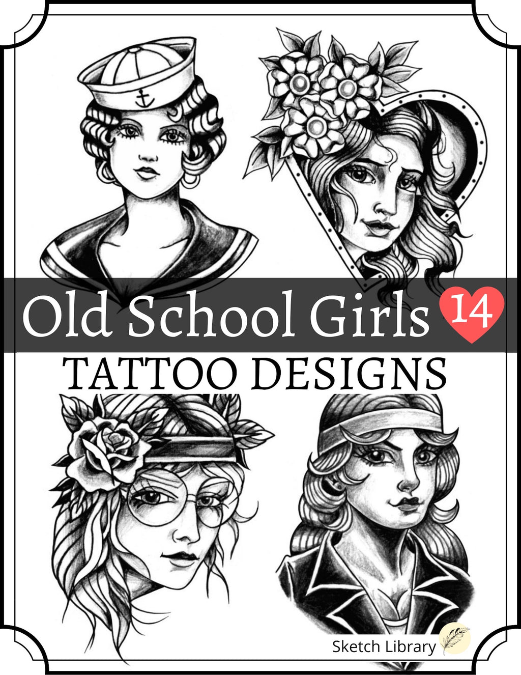 14 Old School Girls digital book, Inspiration and tattoo Ideas ebook, Tattoo Stencil and Reference,