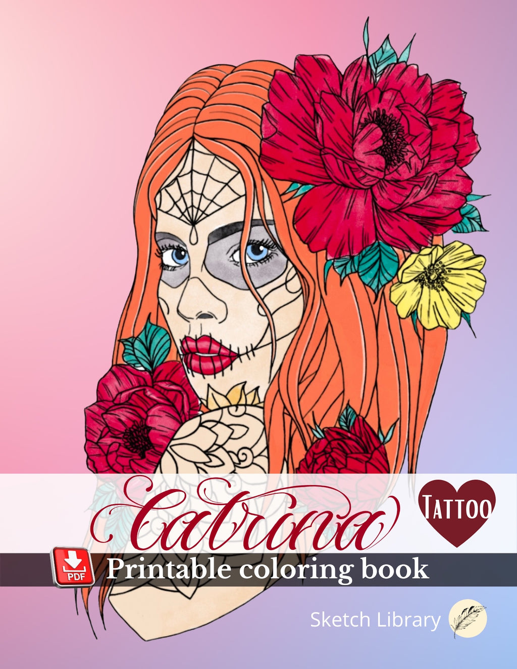 Digital and printable coloring book, 30 La Catrina tattoo, flash tattoo design, Dia de Muertos