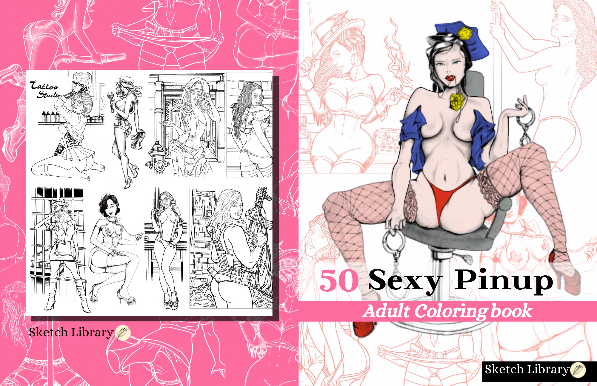 livre de coloriage imprimable numérique : 50 femmes sexy et nues pour adultes Hot and Naughty Girls, Pinup Models