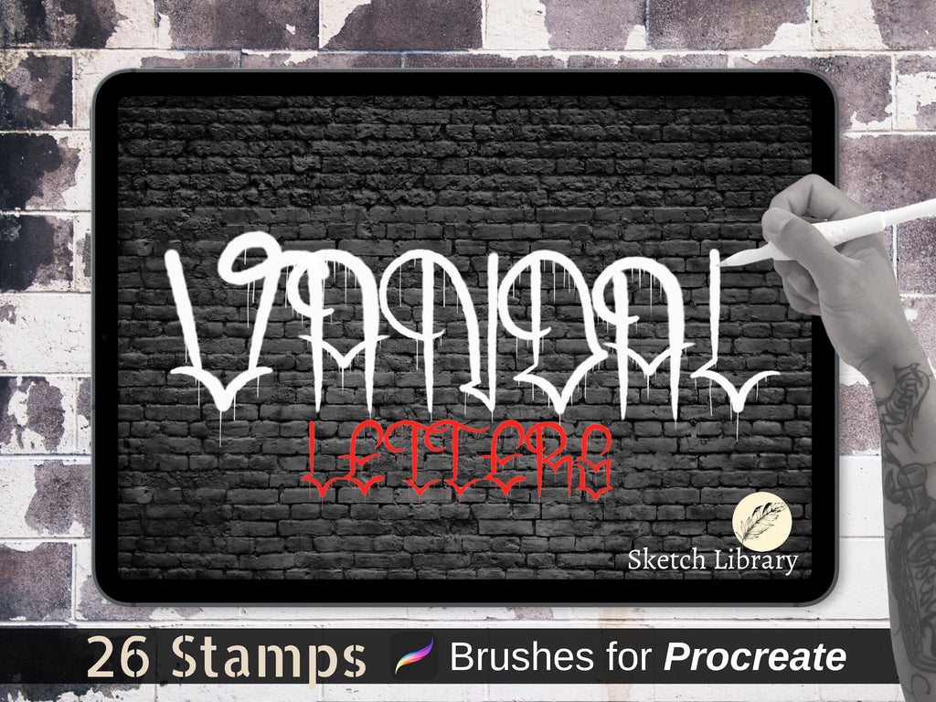 26 Vandal Letters Brushes for Procreate, graffiti, tattoo, calligraphy, typography for Ipad & Ipad Pro